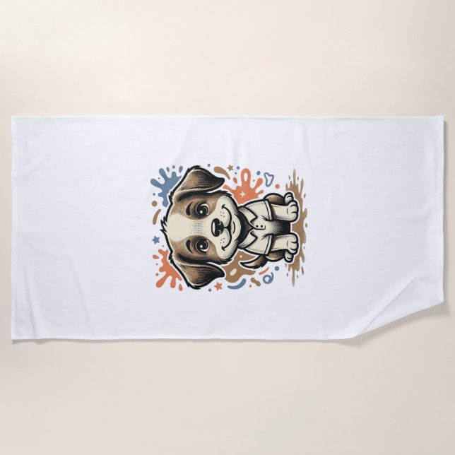 Cute Puppy Splash Engraving Vector Design_1 Beach Towel (Front)
