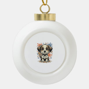 Cute Puppy Splash Engraving Vector Design_1 Ceramic Ball Christmas Ornament