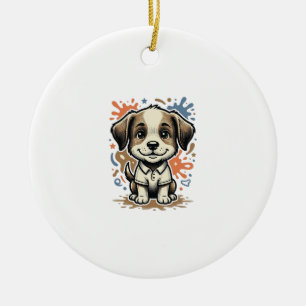 Cute Puppy Splash Engraving Vector Design_1 Ceramic Tree Decoration