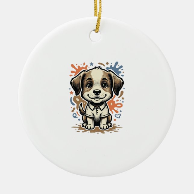 Cute Puppy Splash Engraving Vector Design_1 Ceramic Tree Decoration (Front)