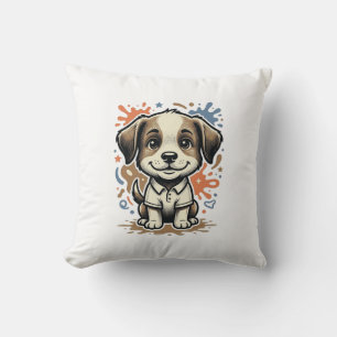 Cute Puppy Splash Engraving Vector Design_1 Cushion