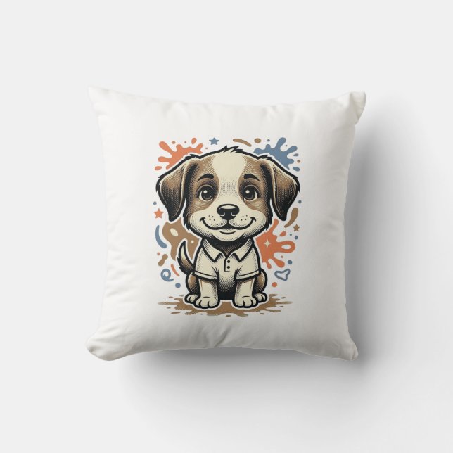 Cute Puppy Splash Engraving Vector Design_1 Cushion (Front)