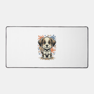 Cute Puppy Splash Engraving Vector Design_1 Desk Mat