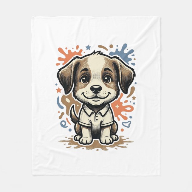 Cute Puppy Splash Engraving Vector Design_1 Fleece Blanket (Front)