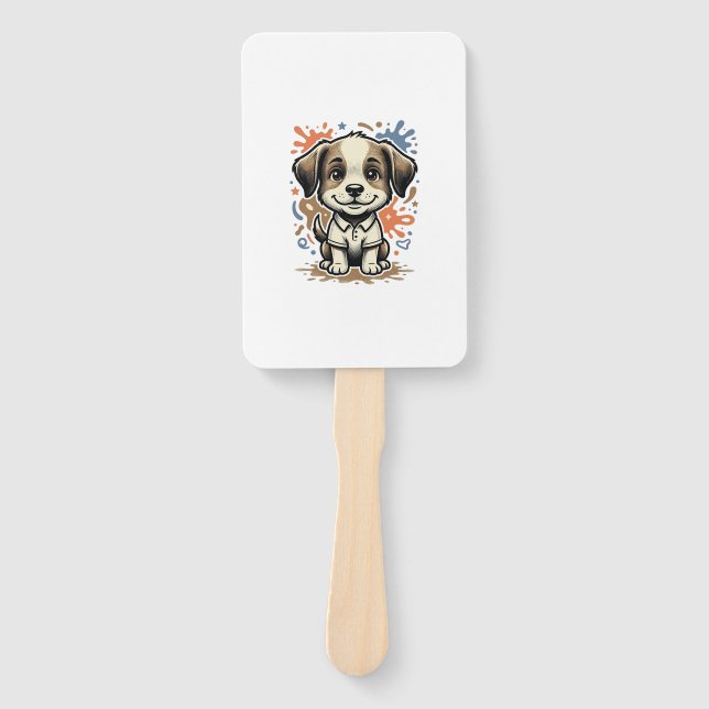 Cute Puppy Splash Engraving Vector Design_1 Hand Fan (Front)