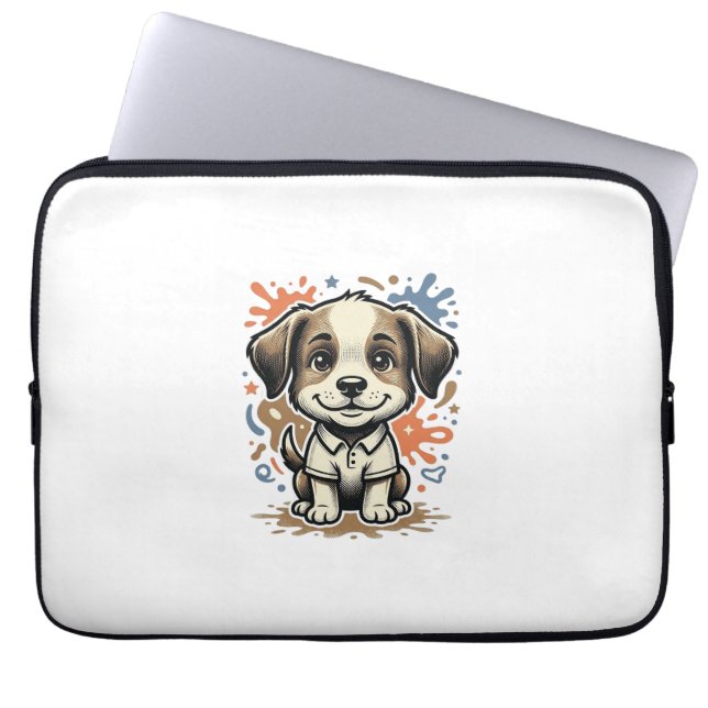 Cute Puppy Splash Engraving Vector Design_1 Laptop Sleeve (Front)