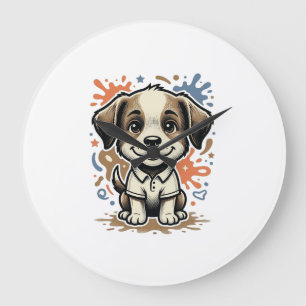 Cute Puppy Splash Engraving Vector Design_1 Large Clock