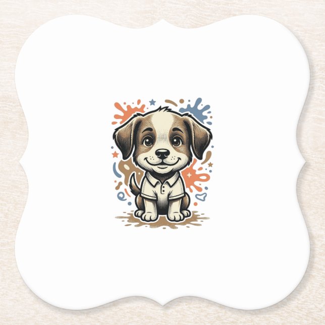 Cute Puppy Splash Engraving Vector Design_1 Paper Coaster (Front)