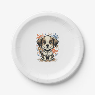 Cute Puppy Splash Engraving Vector Design_1 Paper Plate
