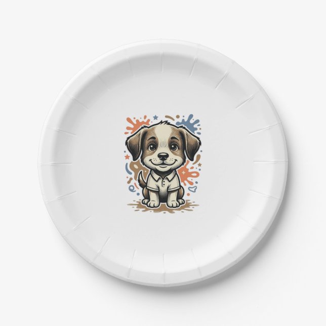 Cute Puppy Splash Engraving Vector Design_1 Paper Plate (Front)
