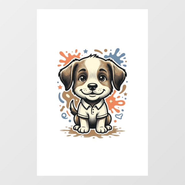 Cute Puppy Splash Engraving Vector Design_1 Window Cling (Sheet)