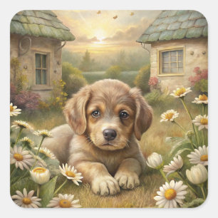 Cute Puppy Square Sticker