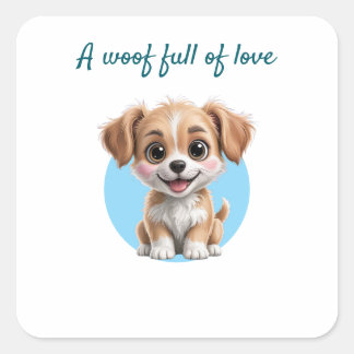 Cute Puppy Square Stickers with Custom Text