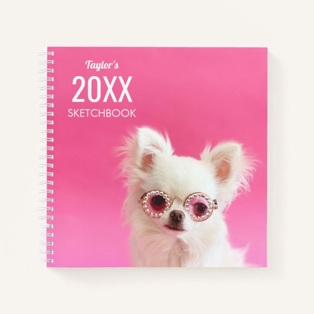 Cute Puppy Sunglasses Personalised Kids Sketchbook Notebook (Front)