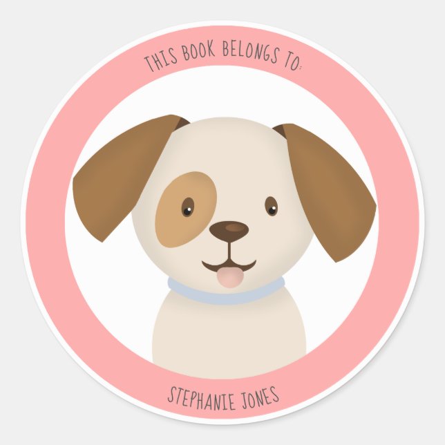 Cute Puppy This Book Belongs to Classic Round Sticker (Front)