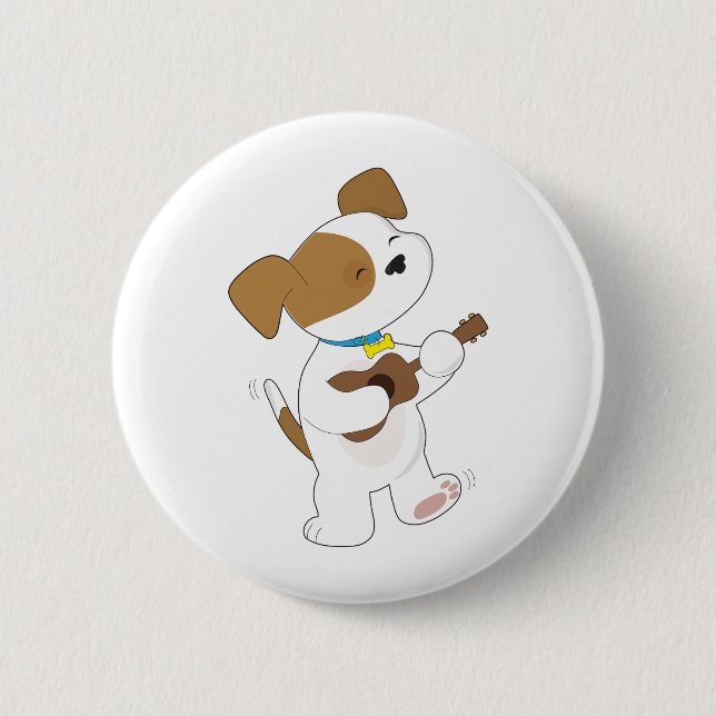 Cute Puppy Ukulele 6 Cm Round Badge (Front)