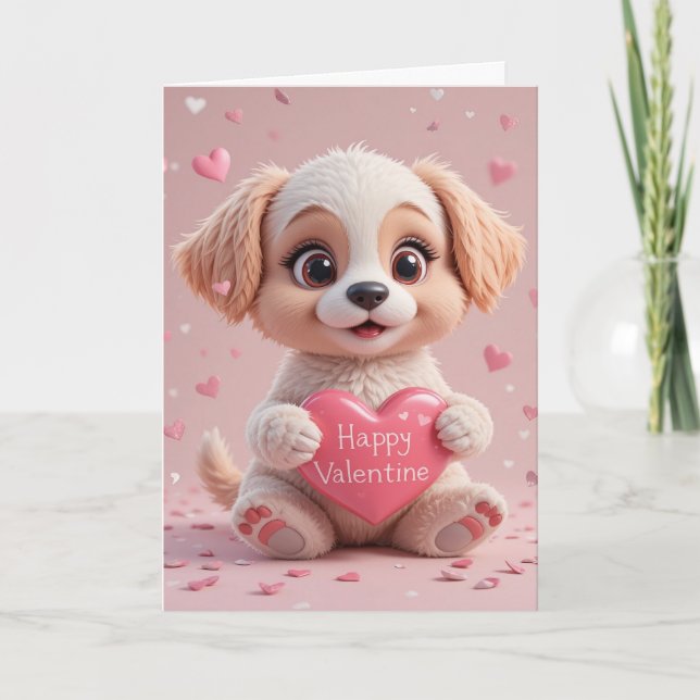 Cute Puppy Valentine Adorable Dog Love  Card (Front)