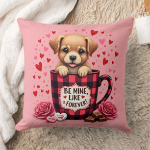 Cute Puppy Valentine Buffalo Plaid Aesthetic Cushion