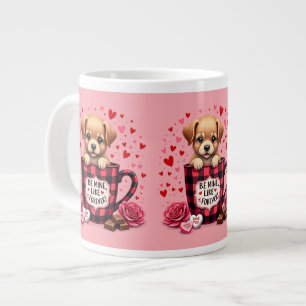 Cute Puppy Valentine Buffalo Plaid Large Coffee Mug