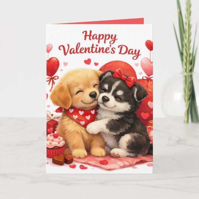 Cute Puppy Valentine Holiday Card (Front)