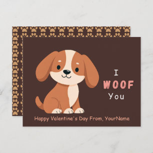 Cute Puppy Valentine Pun Card – I Woof You