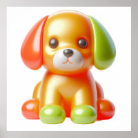 Cute Puppy Wall Art Poster Red Green Ears Dog Room
