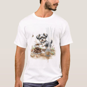 Cute Puppy Watercolor Coffee Time T-Shirt