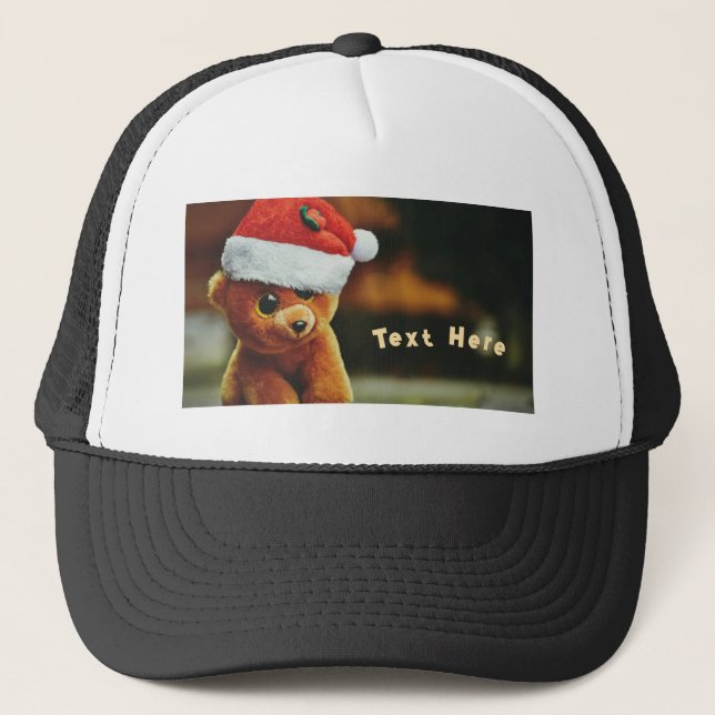 Cute Puppy wearing Christmas-Cap with Own Text Trucker Hat (Front)