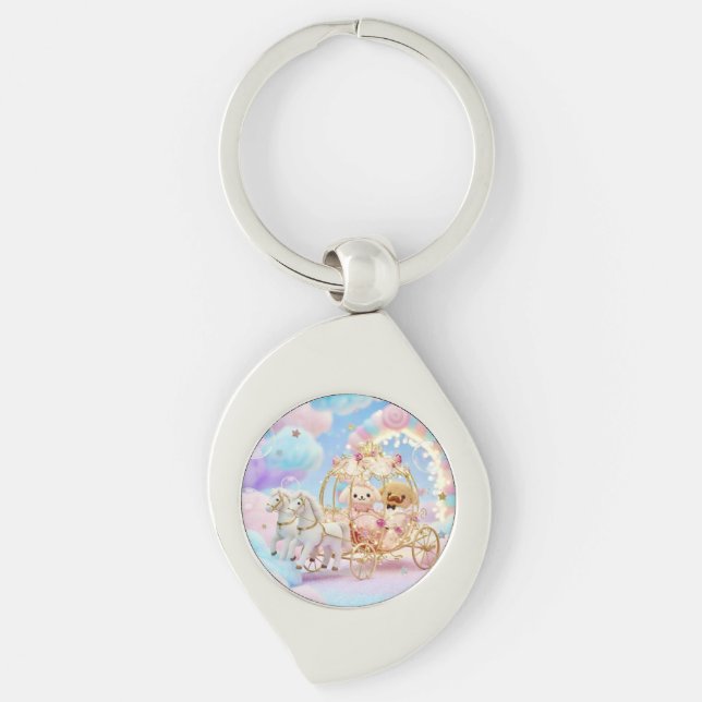 Cute Puppy Wedding Fairytale Carriage Key Ring (Front)