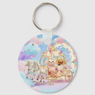 Cute Puppy Wedding Fairytale Carriage Key Ring