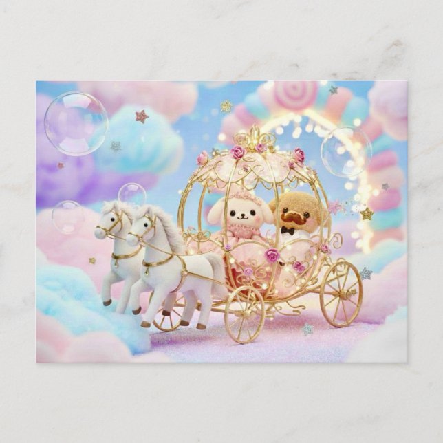 Cute Puppy Wedding Fairytale Carriage Postcard (Front)