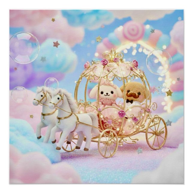Cute Puppy Wedding Fairytale Carriage Poster (Front)