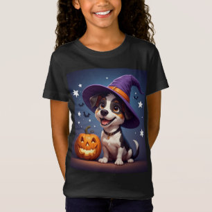 Cute Puppy Witch Hat And Pumpkin Halloween 🎃 T-Shirt