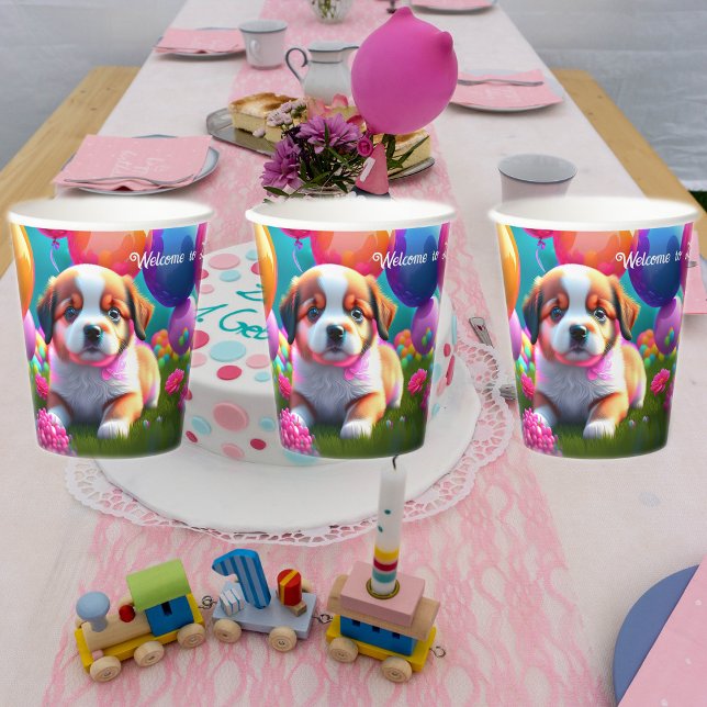 Cute puppy with balloons - birthday  paper cups (Creator Uploaded)