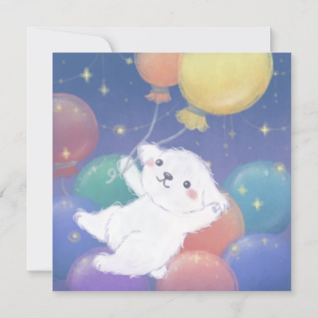 Cute Puppy with Balloons & Stars Invitation (Front)