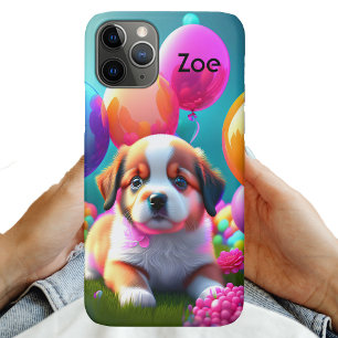 Cute puppy with balloons - sweet iPhone 11 pro case
