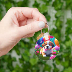 Cute puppy with balloons - sweet key ring