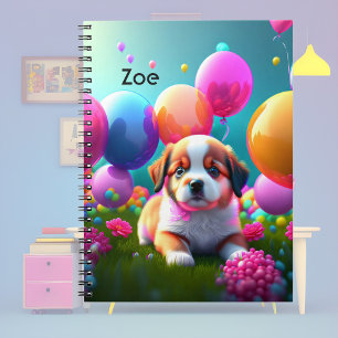 Cute puppy with balloons - sweet notebook