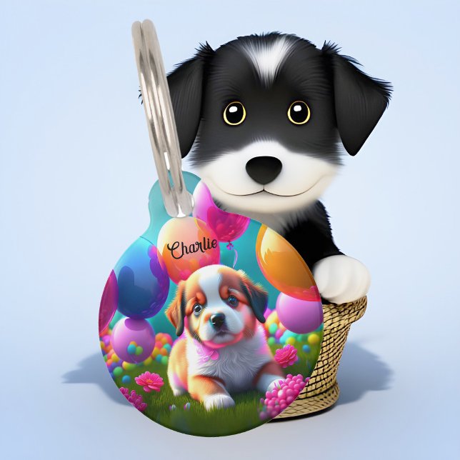 Cute puppy with balloons - sweet  pet tag (Creator Uploaded)