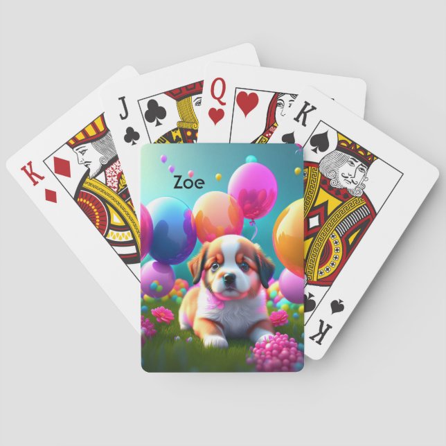 Cute puppy with balloons - sweet  playing cards (Back)