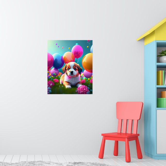 Cute puppy with balloons - sweet  poster (Nursery 1)
