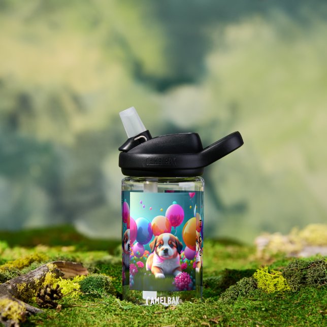 Cute puppy with balloons - sweet  water bottle (Outdoor)