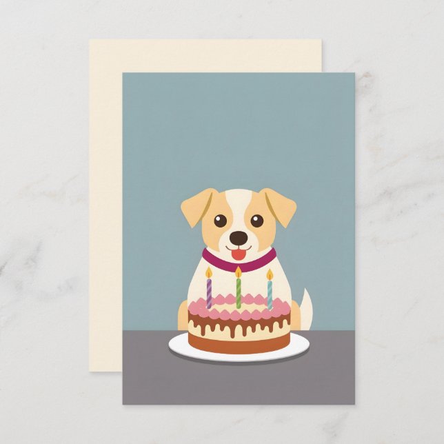 Cute puppy with birthday cake card (Front/Back)