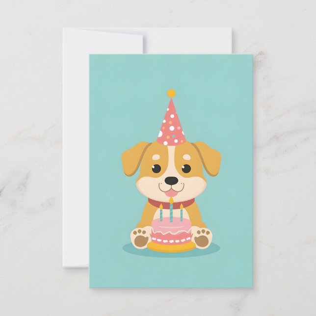 Cute puppy with birthday cake card (Front)