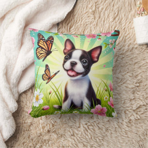 Cute Puppy with Blossoms and Butterflies  Cushion