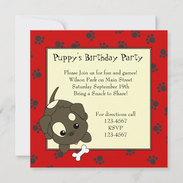 Cute Puppy with Bone Invitation (Front)