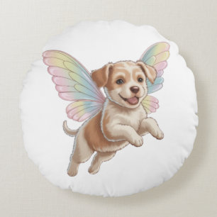 Cute Puppy with Glowing Fairy Wings — Magical Pet Round Cushion
