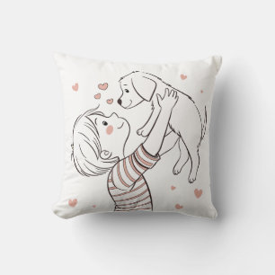 Cute Puppy with Happy Kid Cartoon Cushion