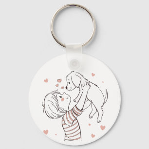 Cute Puppy with Happy Kid Cartoon Key Ring
