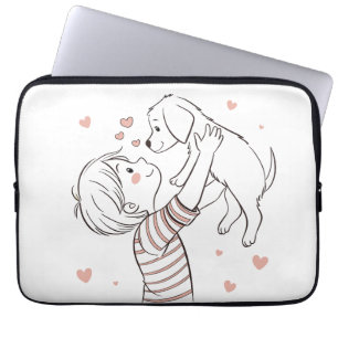 Cute Puppy with Happy Kid Cartoon Laptop Sleeve